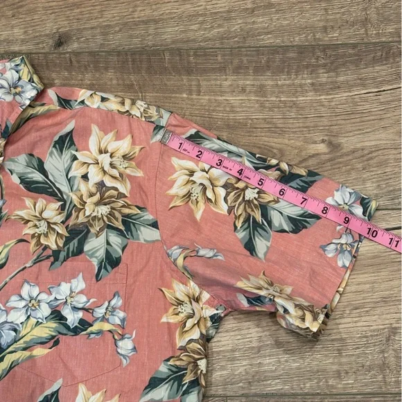 REYN SPOONER Vintage Mens 1/4 Button Pull Over Pink Hawaiian Shirt Size Medium - Picture 7 of 8
